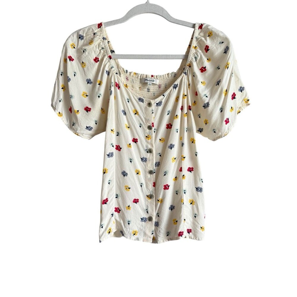 Madewell Seamed‎ Button Down Colorful Floral Confetti Short Sleeve Blouse Small